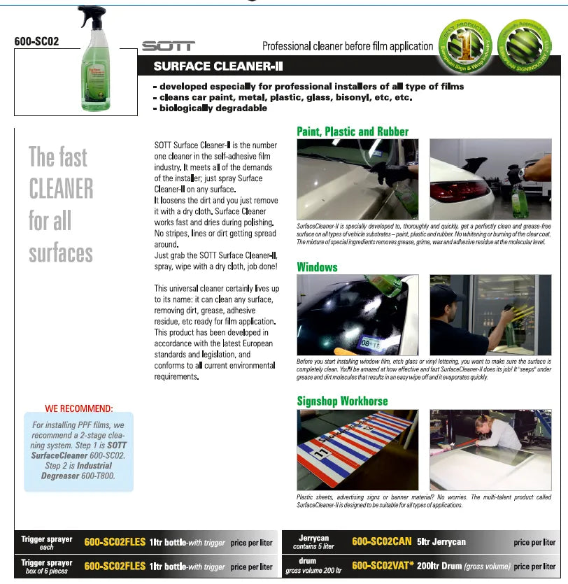 SOTT Surface Cleaner II - carton de 6 x 1 L + pulvérisateur